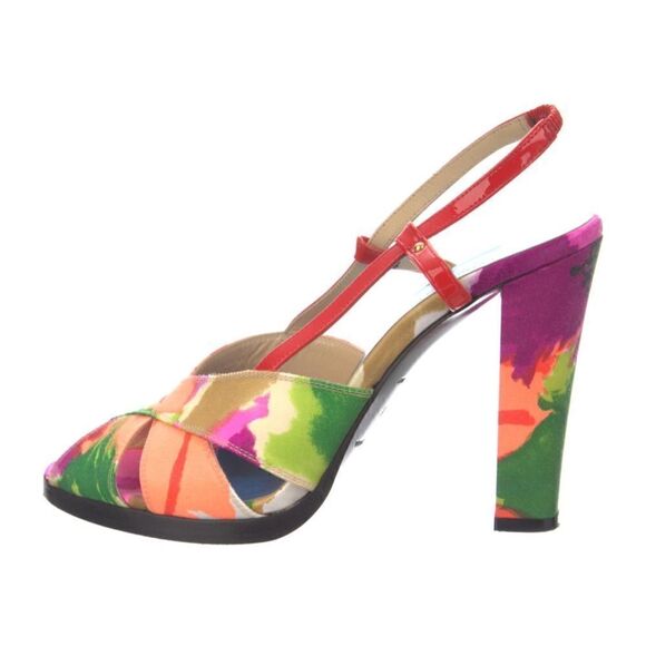 RARE-Balenciaga Printed Satin  Slingback Sandals Size 37/7 Excellent - Picture 2 of 13